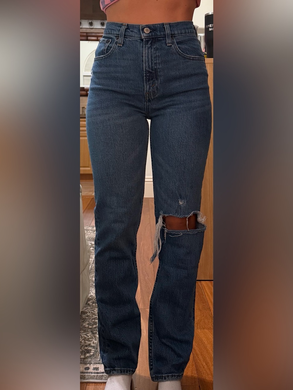 Abercrombie & Fitch Dark Indigo Straight-Leg Jeans with Knee Rip